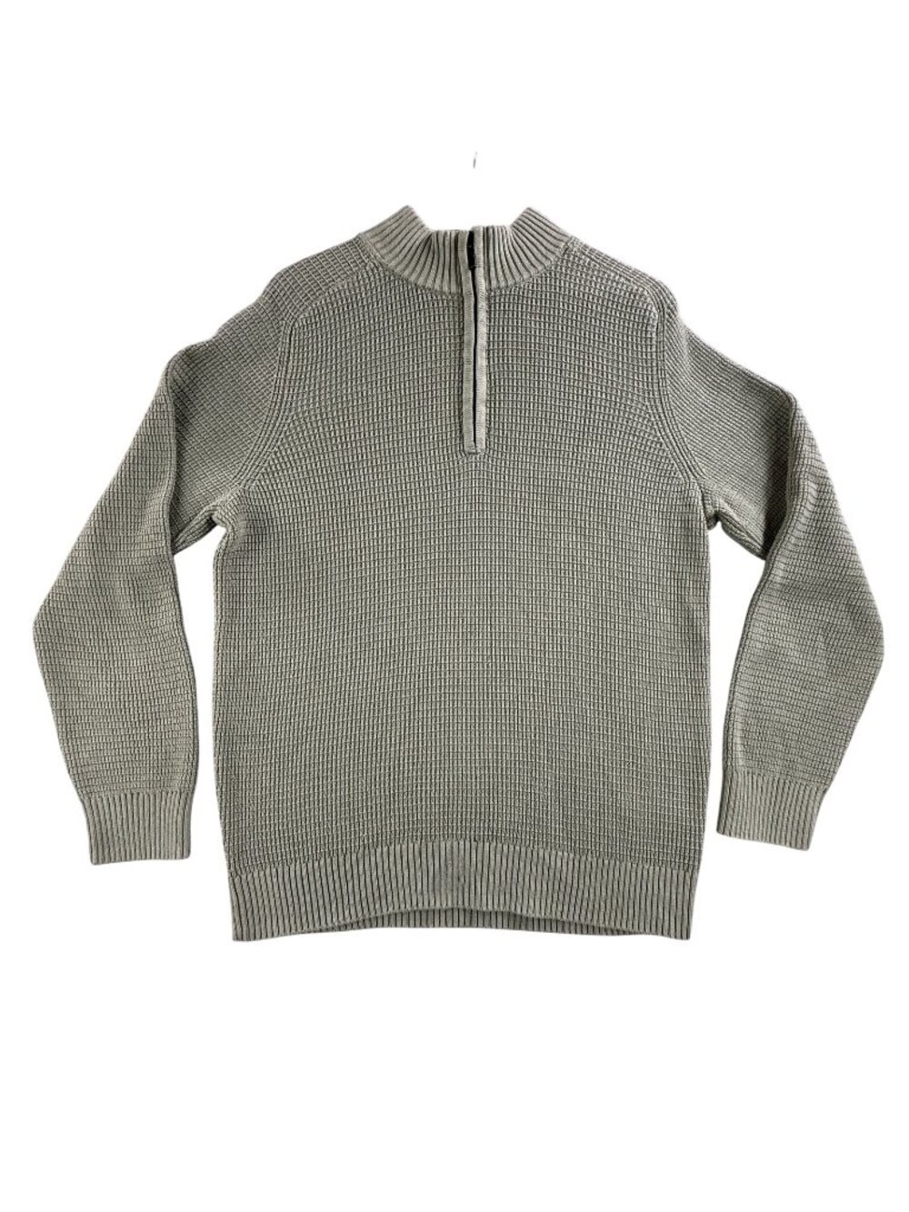 L.L. Bean Sweater Mens Small Green Mock Neck 1/4 Zip Cotton Waffle Knit Pullover